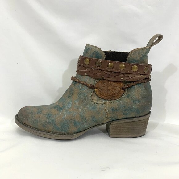 Corral Circle G Womens Sz 8.5 Green Harness Studded Western Cowgirl Ankle Boots - Picture 3 of 9